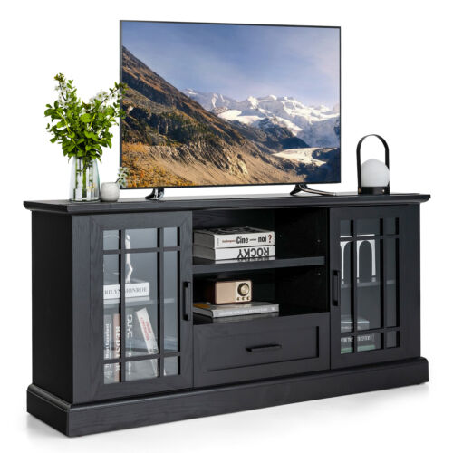 Farmhouse TV Stand for TVs up to 70" Media Center w/Glass Doors Cubbies & Drawer