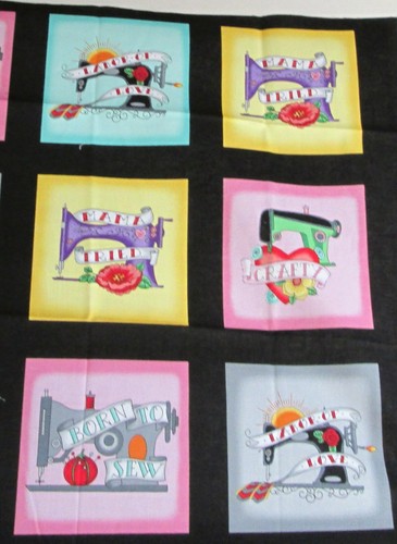 1 Cute "Born to Sew" Cotton Crafting Sewing Quilting Fabric Panel - Picture 3 of 3
