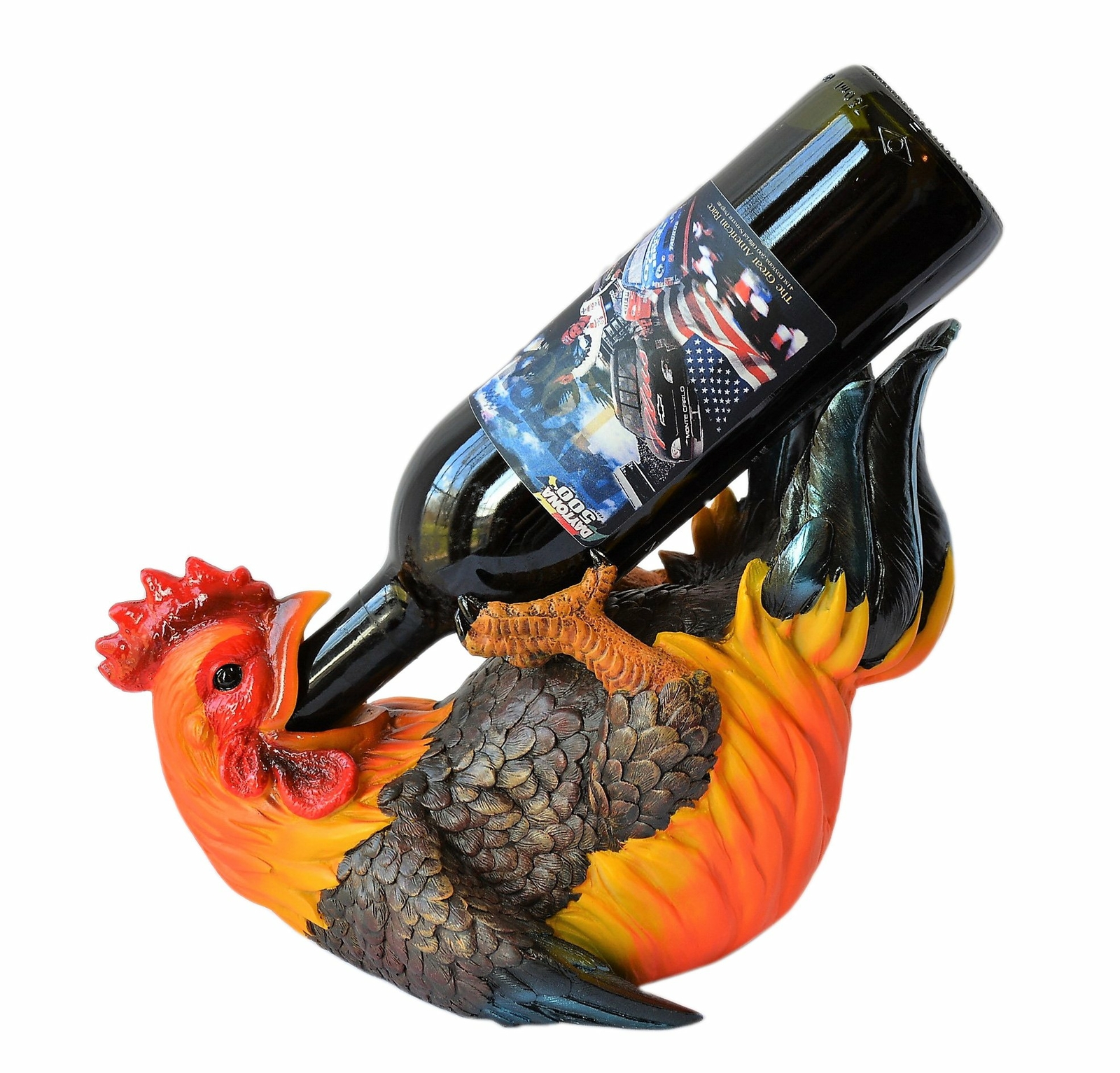 Drinking Rooster Wine Bottle Holder French Country Farm Style Kitchen