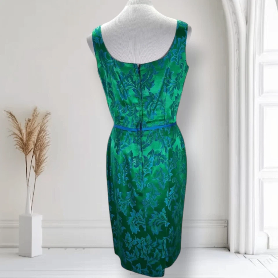 Винтажный 60-х Lilli бриллиант коктейльная куртка платье размер M зеленый парчи азиатский Inspo - Изображение 4 из 4