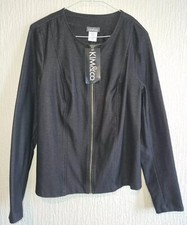 Kim & Co Dark Wash Black Soft Denim Style Jacket Zip Up Chambray Sz Large Uk 12