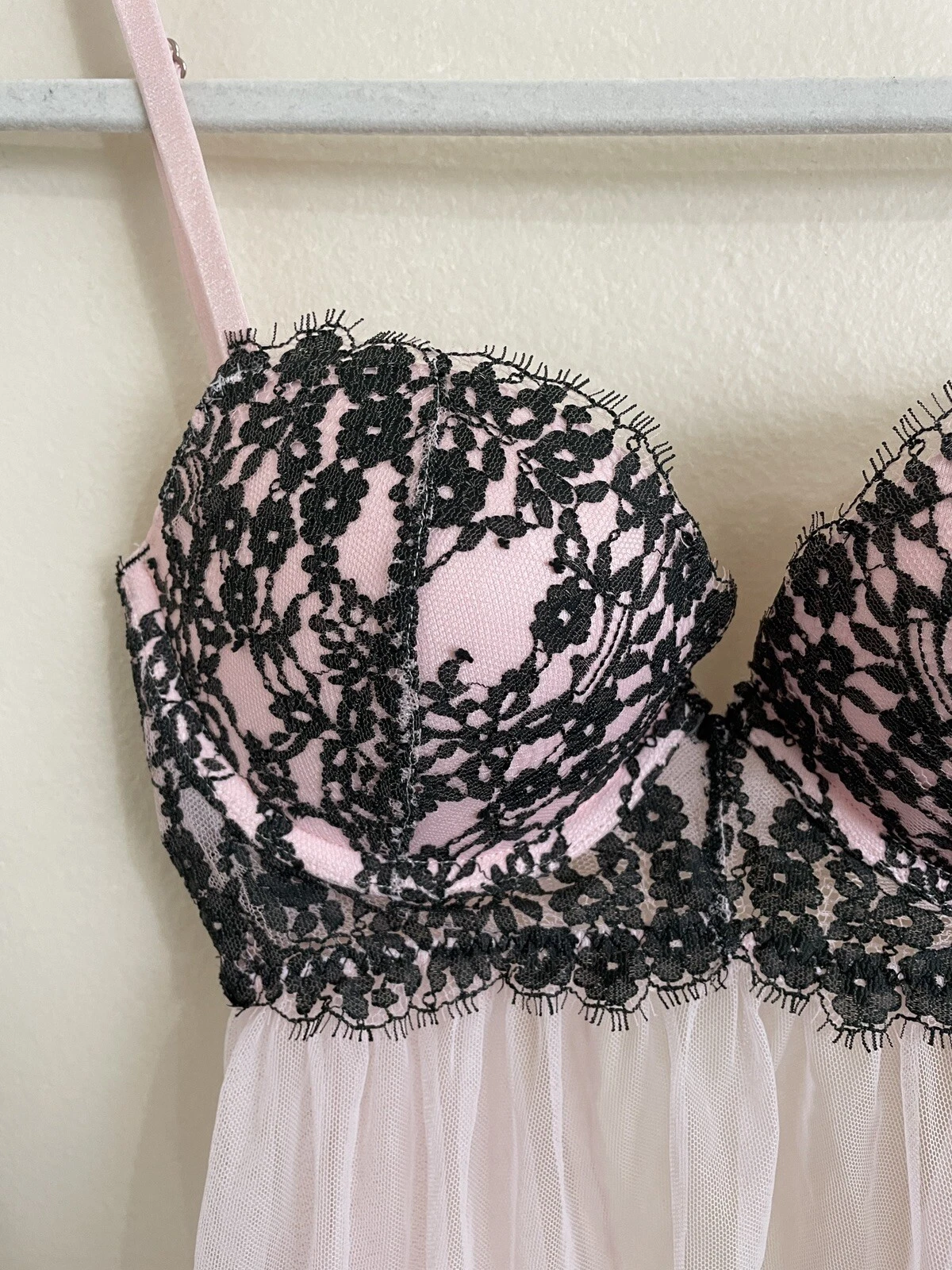 UNDERCOVER Victoria's Secret abito tulle rosa push up babydoll camicia da notte TAGLIA 32D V DAY!