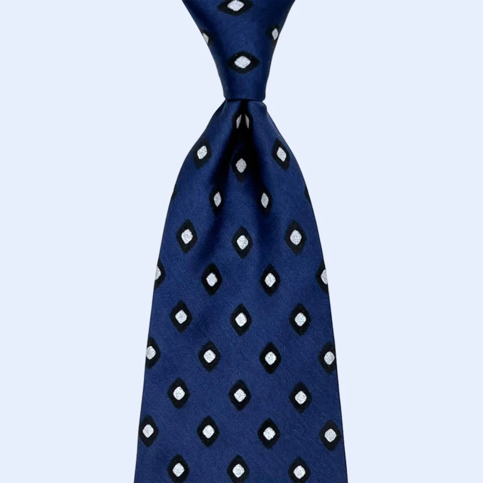 Corbata Pal Zileri azul oscuro - blanca y negra patrón cuadrado geométrico Italia seda Foto 3 de 4