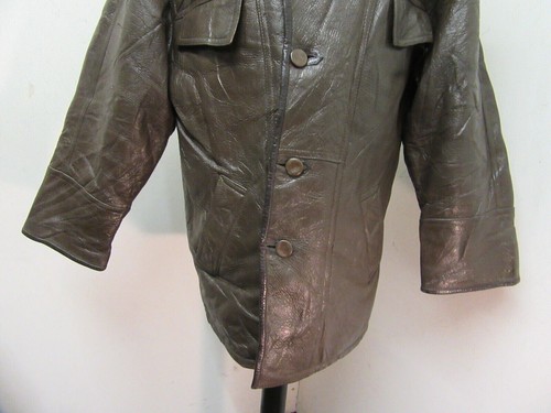 VINTAGE SHEARLING LEATHER TRENCHCOAT JACKET SIZE L - Picture 3 of 21