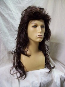 Brown 80s Rock Mullet Wig Hillbilly Redneck Joe Dirt Guy Hair Band