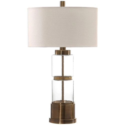 Uttermost Vaiga Steel Glass and Fabric Table Lamp in Antique Brass and White - Picture 3 of 5
