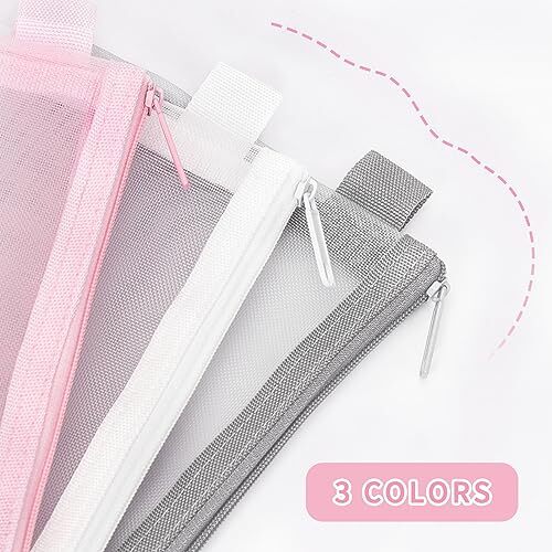 3 Pieces Pencil Case Set, Clear Exam Pencil Pouch, Mesh Nylon Grey+White+Pink - Bild 4 von 7
