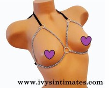 Reggiseno Lingerie Catena BDSM Senza Coppe Petto Imbracatura Micro Bikini Top Fatto a Mano Gioielli