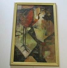 MINAMI SIGNED OIL PAINTING FINE OLD JAPANESE EXPRESSIONIST CUBIST CUBISM RARE