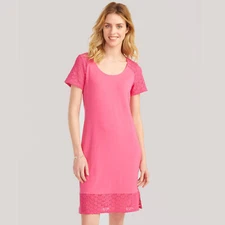 Tommy Bahama Tambour Eyelet Knit Mini Shift Dress Short Sleeve Pink Women's S