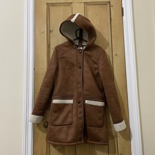 Womens Brown Faux Fur Lined Long Coat Jacket Size L / 14 Bellfield Clothing