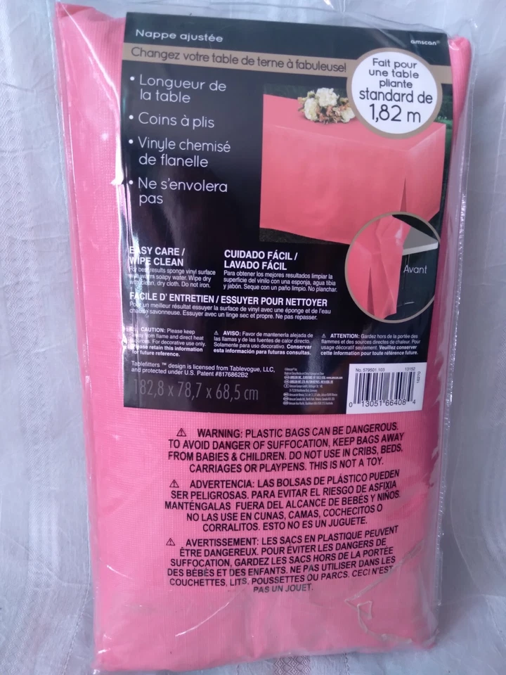 Tablecloth Fuscia Pink Fitted Vinyl Flannel Rectangular Banquet Table 6' party - Image 3 of 4