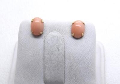 Ohrstecker 14 Karat Gelbgold ovale Cabochon Koralle 1 Gramm 2,00 Karat