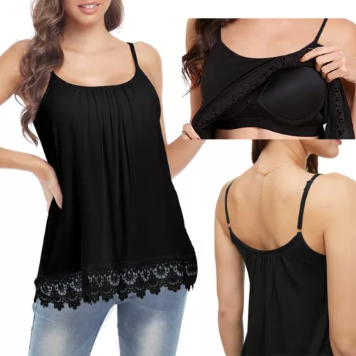 TANK TOP Womens Stretch Long Workout Fitness Sport Yoga Built in Bra Basic Top - Picture 48 of 61