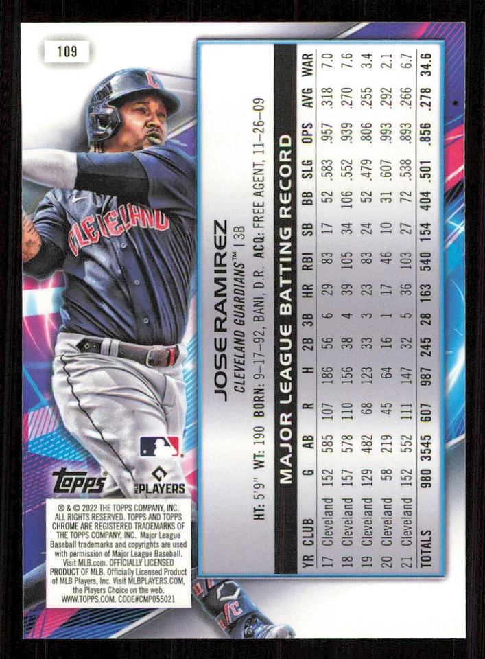 2022 Topps Cosmic Chrome #109 Jose Ramirez - Image 2 of 2