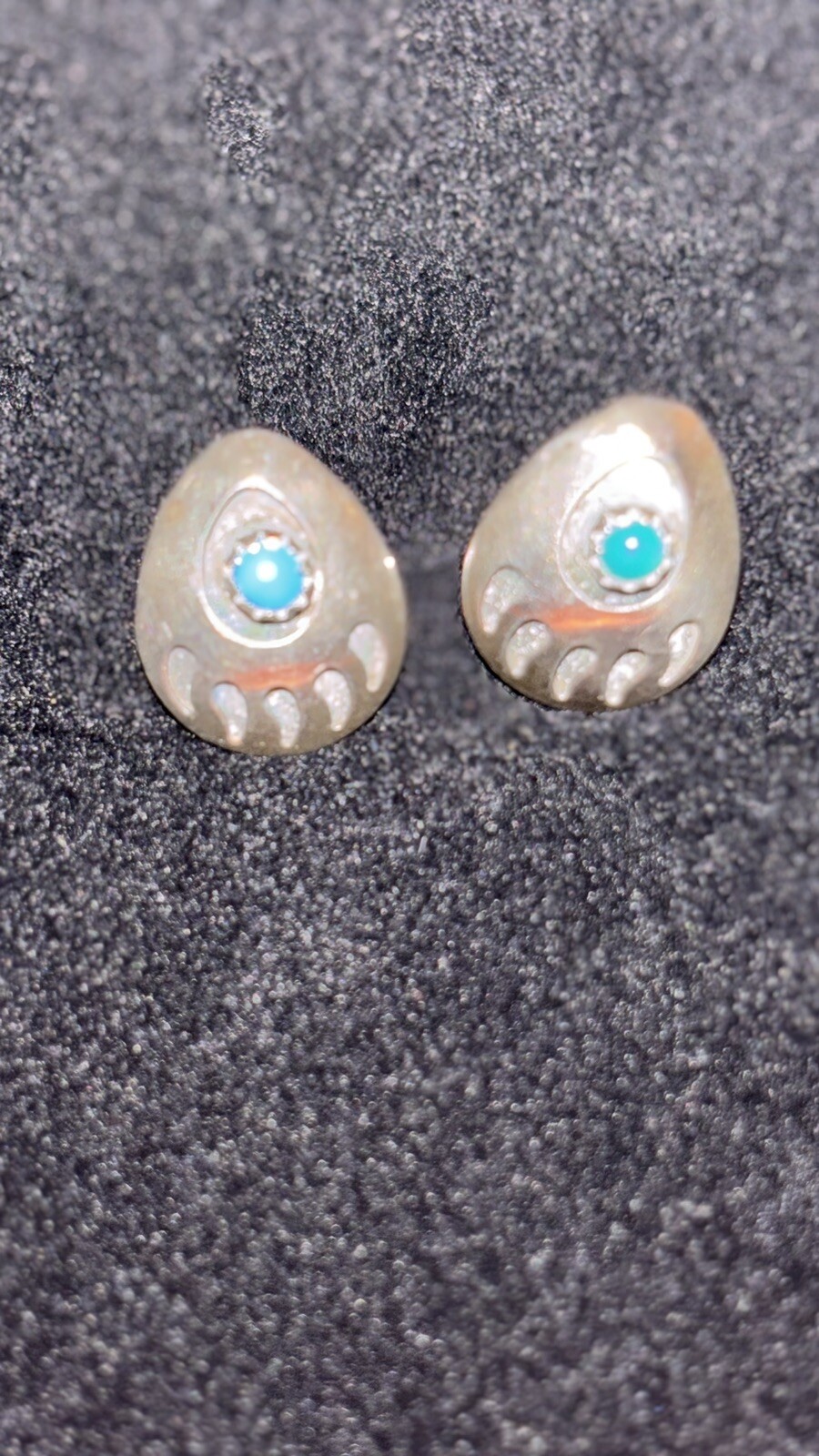 Authentic Turquoise Shadowbox Bear Claw Stud Earr… - image 2