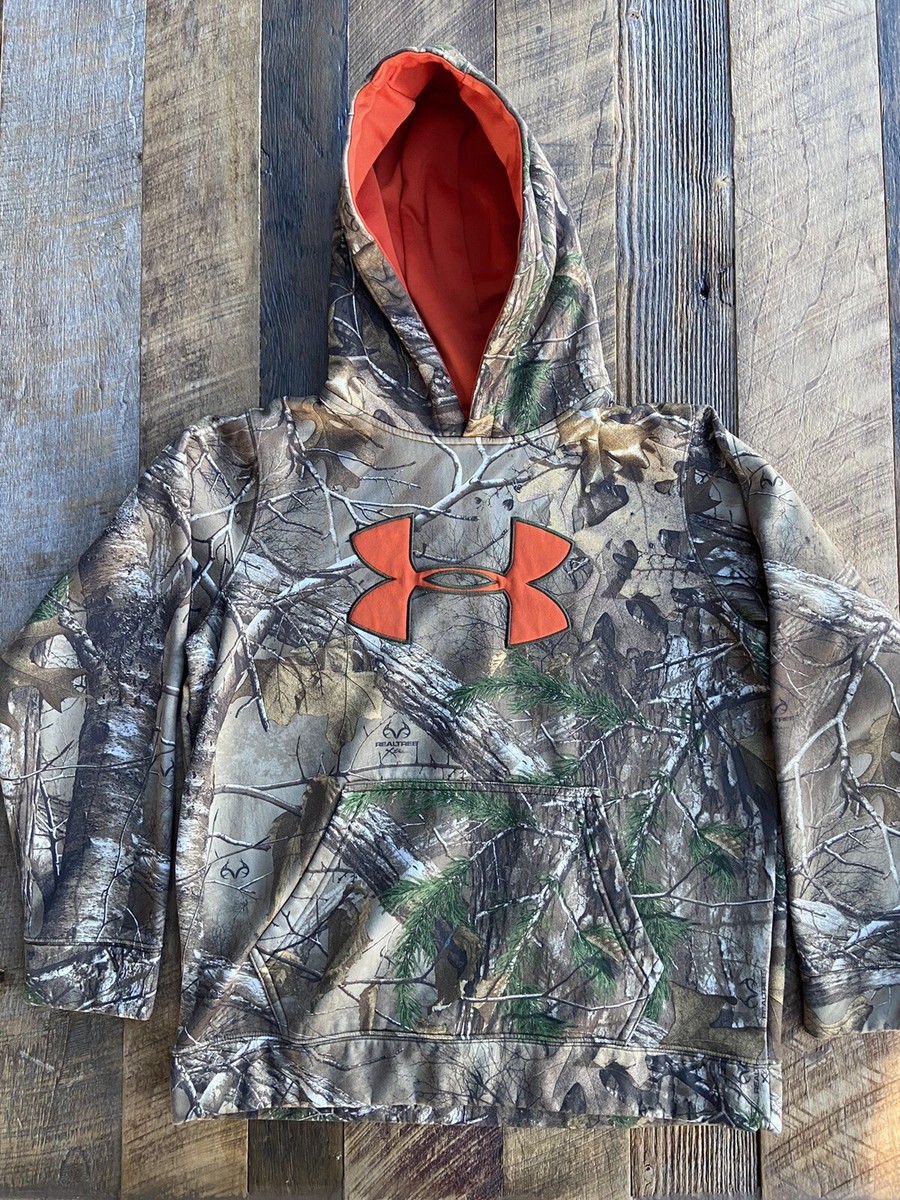 Under Armour Boys Youth Large Camo Hooded Pullover Realtree w/ Orange Logo  | eBay