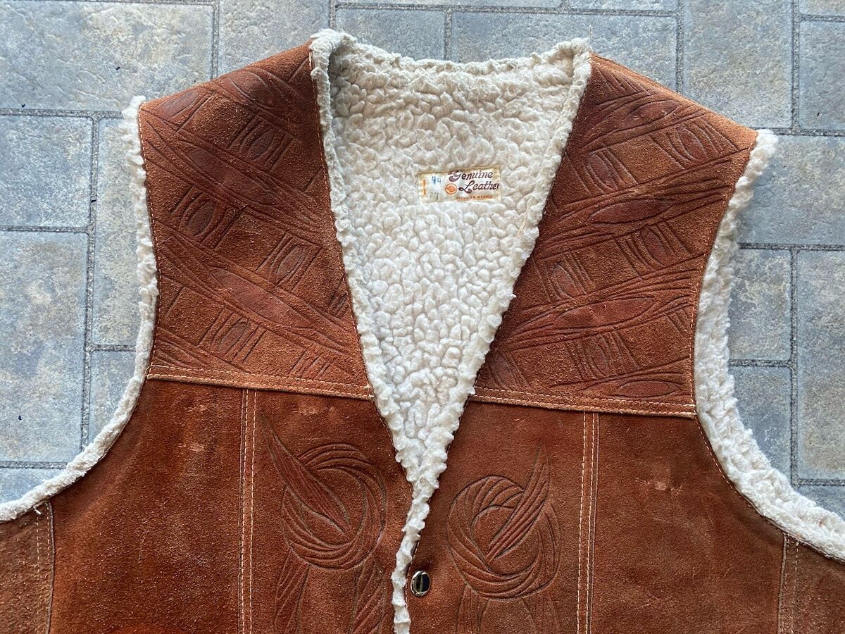 Hecho En Mexico Pile Genuine Leather Tooled Vest 44 Brown Hecho En Mexico Pile Genuine Leather Tooled Vest 44 Brown