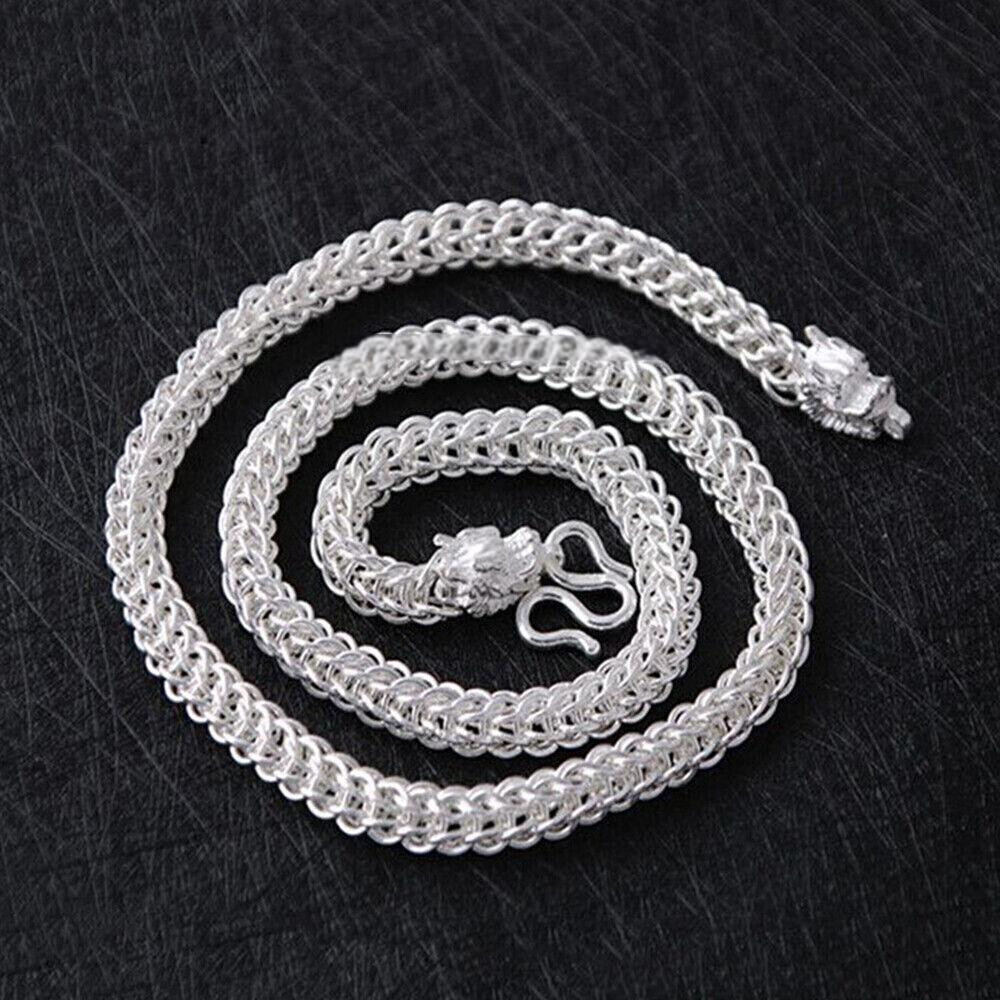 Pure S999 Fine Silver Chain 6mm Dragon Head Thailand Link Necklace