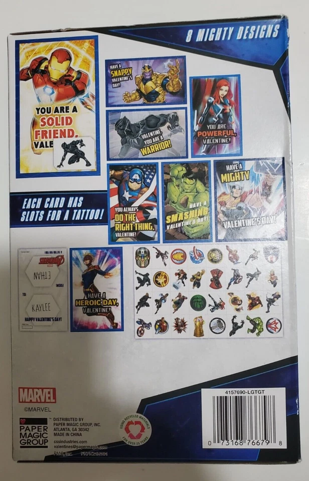 Marvel Avengers Superheroes Kid’s Classroom 32 tarjetas/tatuajes de San Valentín niño Foto 2 de 2