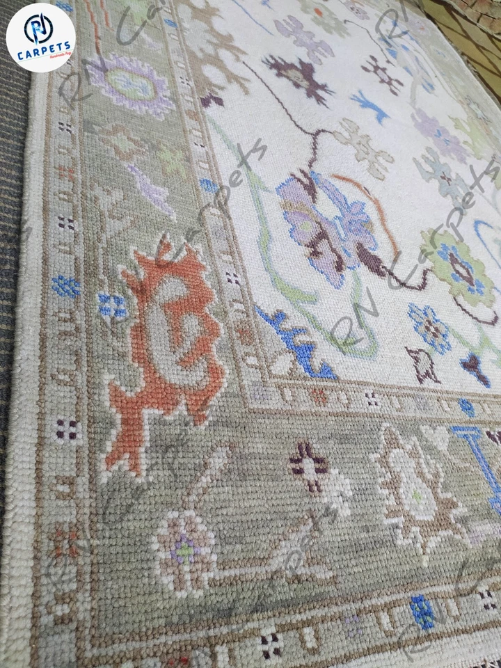 Alfombras Oushak grises lvory para sala de estar 8x10, 9x12, 6x9 alfombras anudadas a mano Foto 4 de 4