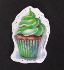 Festive Sprinkled Cupcake Green Christmas Sticker 2.25" x 1.58" O