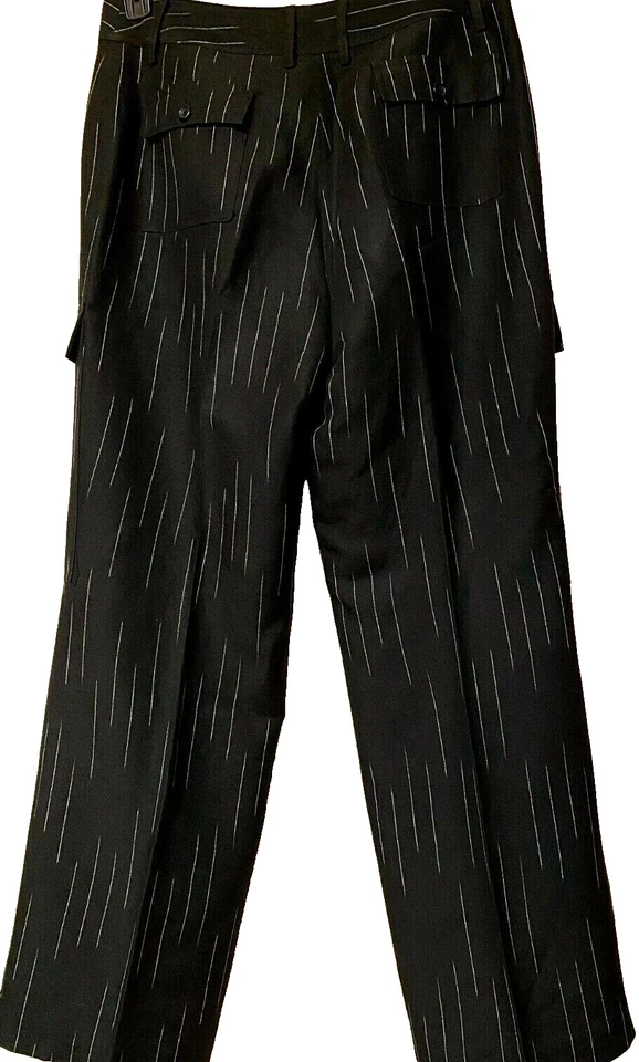 David N Linen Blend Wide Leg Black w/White Stripes Fully Lined Dress Pant size 8 - Image 4 of 4