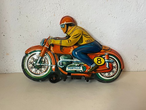 Vintage Mexican PORTILLO Friction tin toy Motorcycle Racing Bike Incomplete - Picture 2 of 8