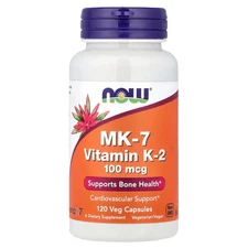 Now Foods MK-7 Vitamin K-2  100 mcg 120 Veg Capsules GMP Quality Assured, Vegan,