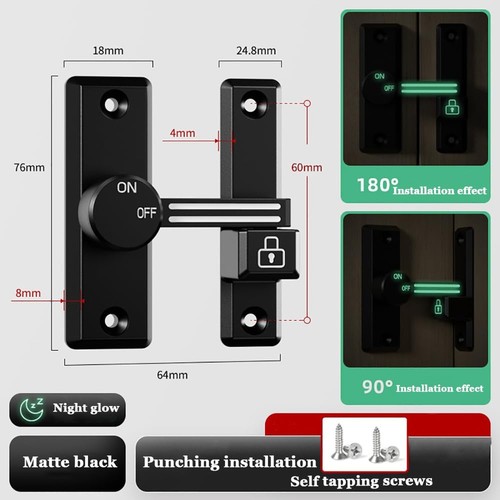 (90o or 180o Black) Heavy-Duty Sliding Door Lock for barn Locks, Suitable for... - Picture 6 of 8