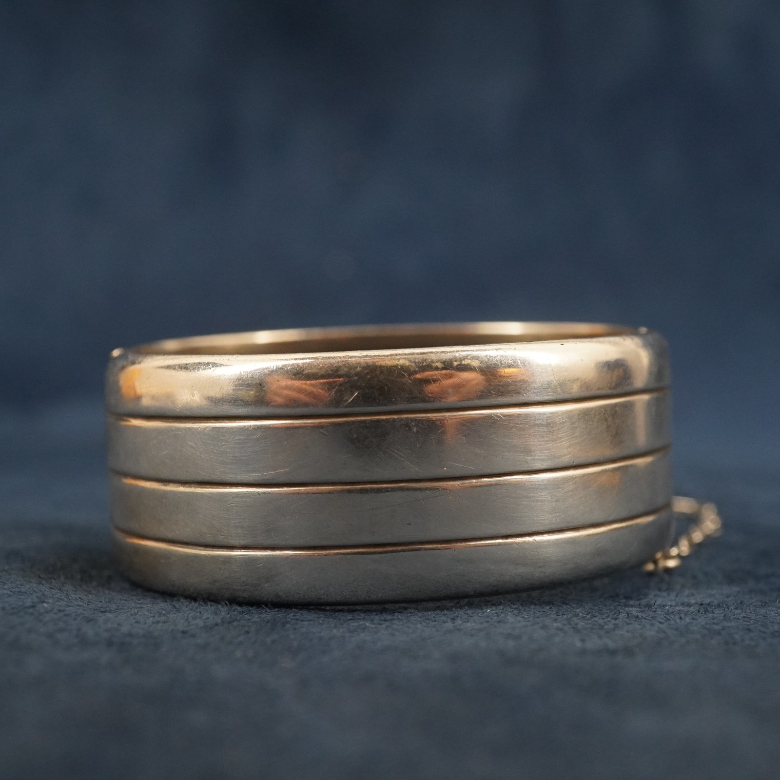 Engine Turned Silver Bangle Cuff with Safety Chai… - image 5
