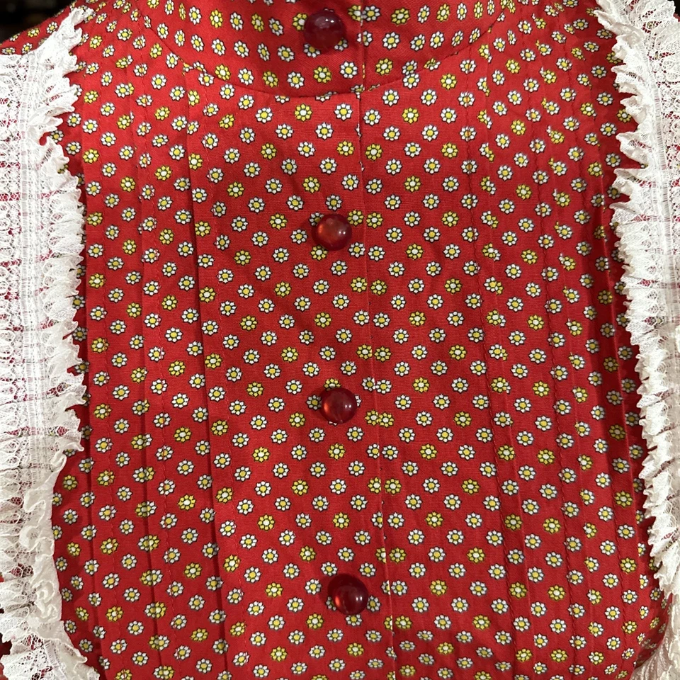 Vestido vintage hecho a mano años 70 Calico Prairie talla M-L encaje floral cottagecore Foto 4 de 4