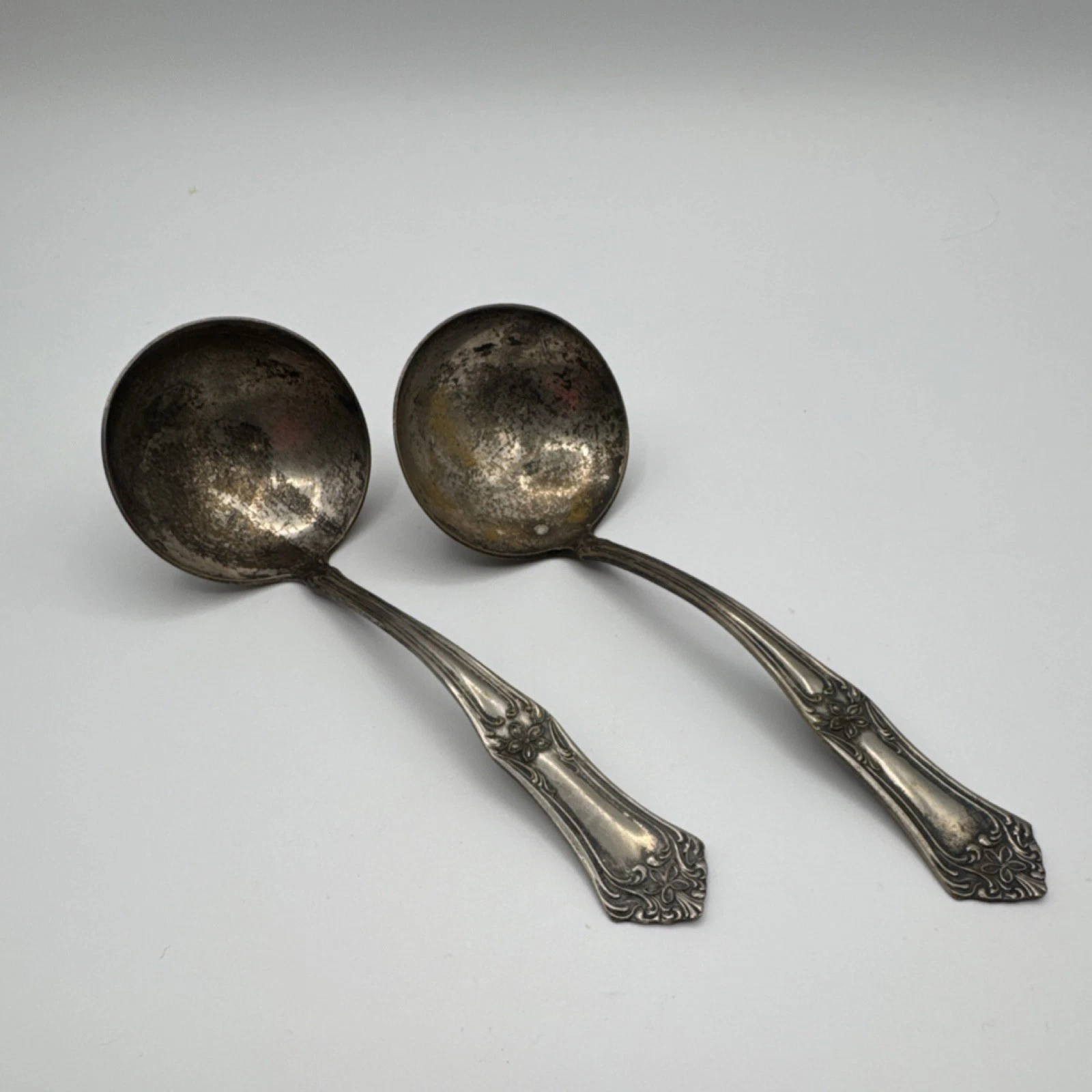 Antique Silverplate Ladles Set of 2 with Floral Handle Design