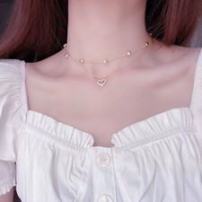 Trendy Double Layer Heart Pendant Necklace For Women's Fashion Elegant Jewelry