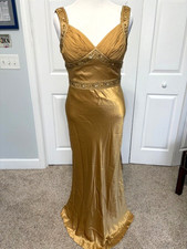 VINTAGE DUSK COLLECTION BY SHEILA YEN SILK LINED GOLD GOWN - SIZE 12 - PREOWNED
