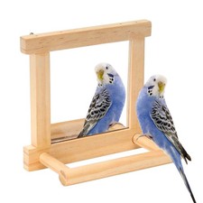 Wooden Bird Mirror Interactive Play Toy With Perch For Small Parrot Budgies Cage
