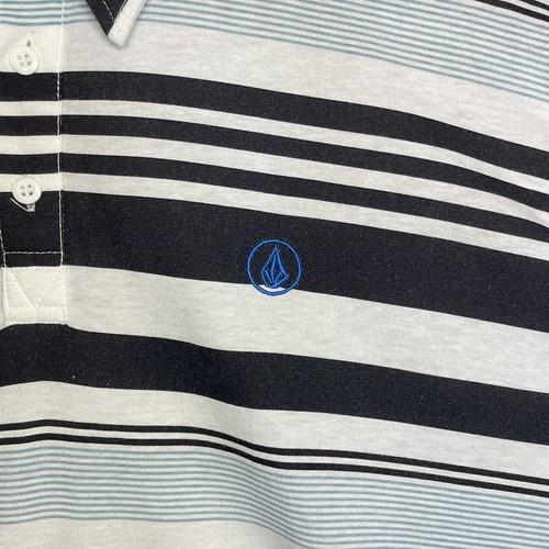 Volcom Polo Shirt Mens XXL Blue White Black Striped Polo Golf Casual Y2K Style - Picture 3 of 11