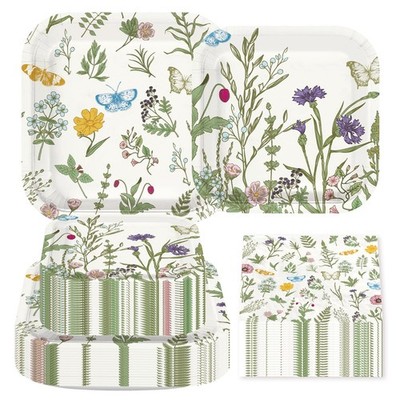 200Pcs Wildflower Party Supplies Spring Floral Plates and Napkins Disposable ...