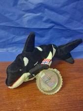 Coca-Cola Plush Orca Killer Whale '99 Tides Coke Bottle Cap Tag Protector