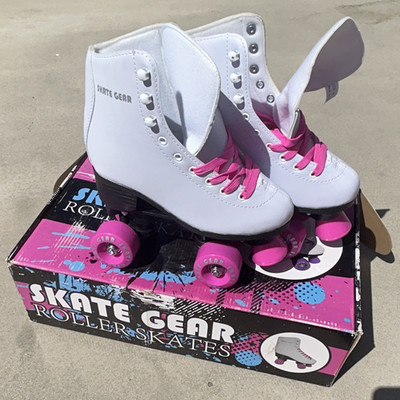 White Pink Roller Skates for Girls size 4 or Women size 5