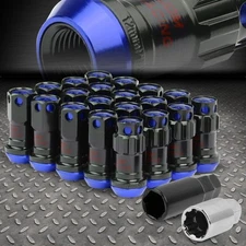 CLOSED END BLUE ALUMINUM SPLINE 16 WHEEL LUG+4 LOCK NUT+KEY M12X1.25 22MMx45MM