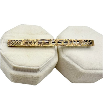 #ad Antique Victorian Brass PSCO Bar Brooch Pin Floral Etching Signed Estate Read $55.00