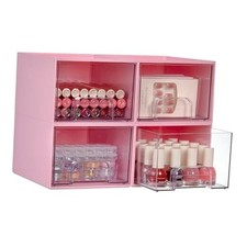 4Pack Small Stackable Storage Drawers, Bathroom Makeup 4pack-Pink