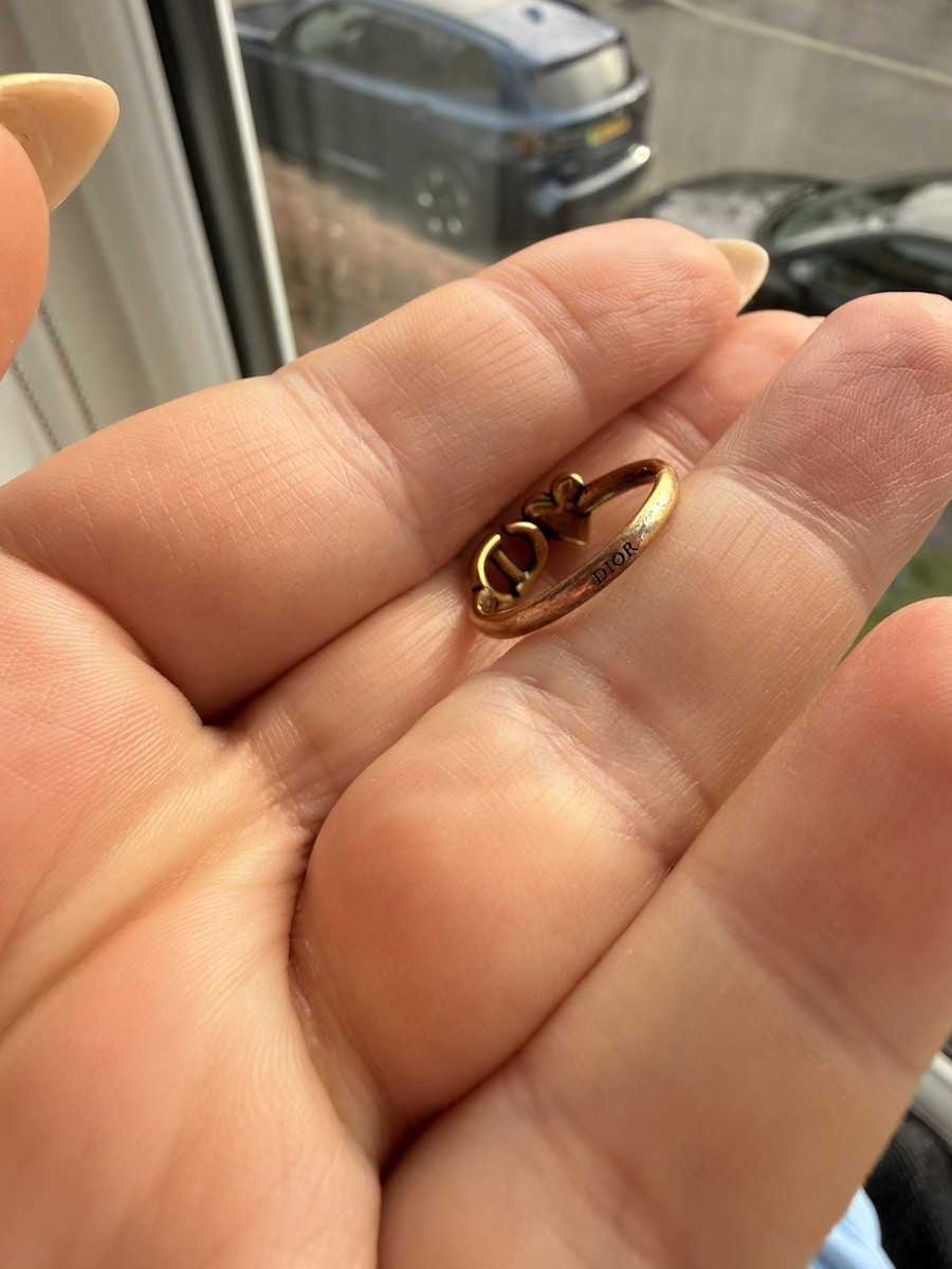 Christian Dior Lucky Charm Ring Heart Logo Antique Gold Tone Size