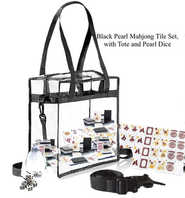 Mahjong Set Black Pearl, 160 Tiles, with Large Clear Tote & Pearl Dice
