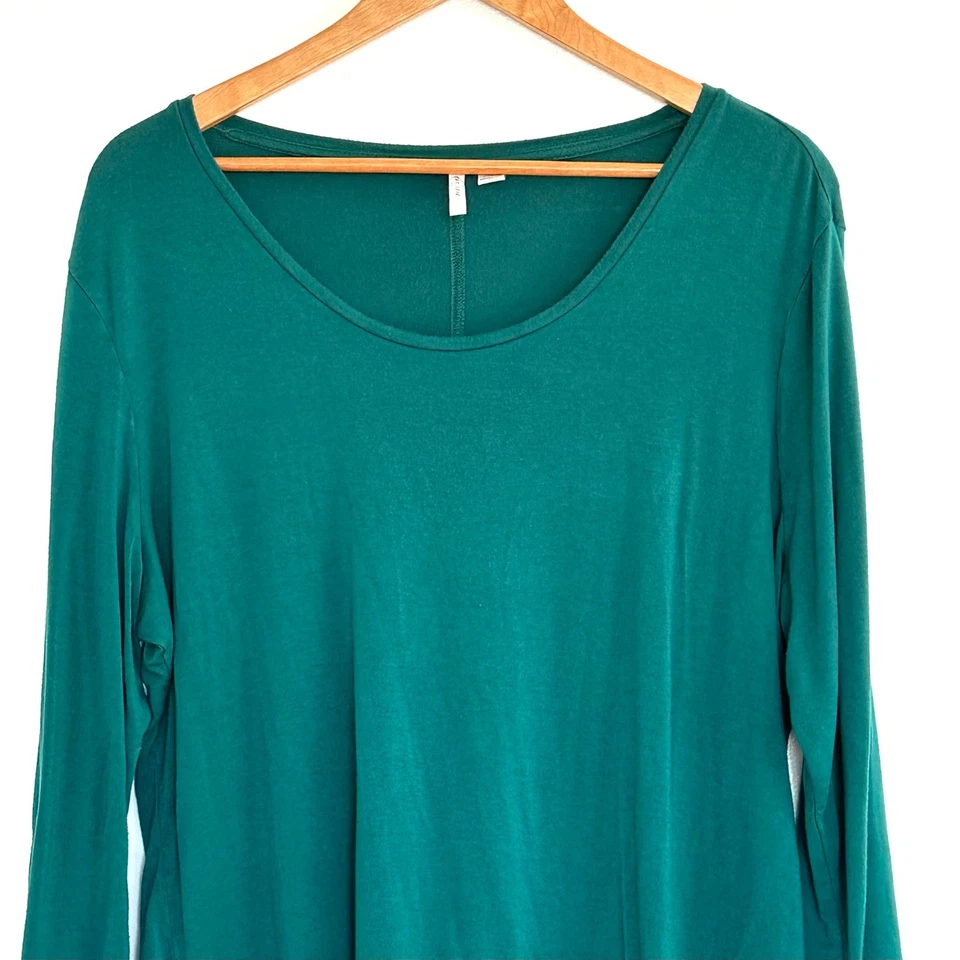 Camisa para mujer Cato XL verde azulado cuello redondo manga 3/4 pulóver top ligero Foto 3 de 4