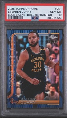 2025-26 Topps Chrome - Stephen Curry #201 Blue Basketball Refractor /150 PSA 10