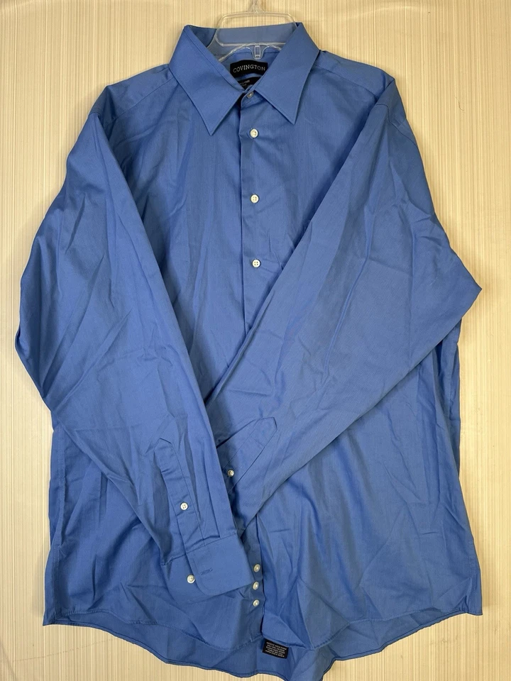 Covington Solid Blue Long Sleeve Dress Shirt Button Up Adult Men 16 16.5 L 34-35 - Image 3 of 4
