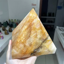 4.9LB 4.9"Natural Golden Healer Pyramid Statue Crystal CarvedReiki Energy Decor 