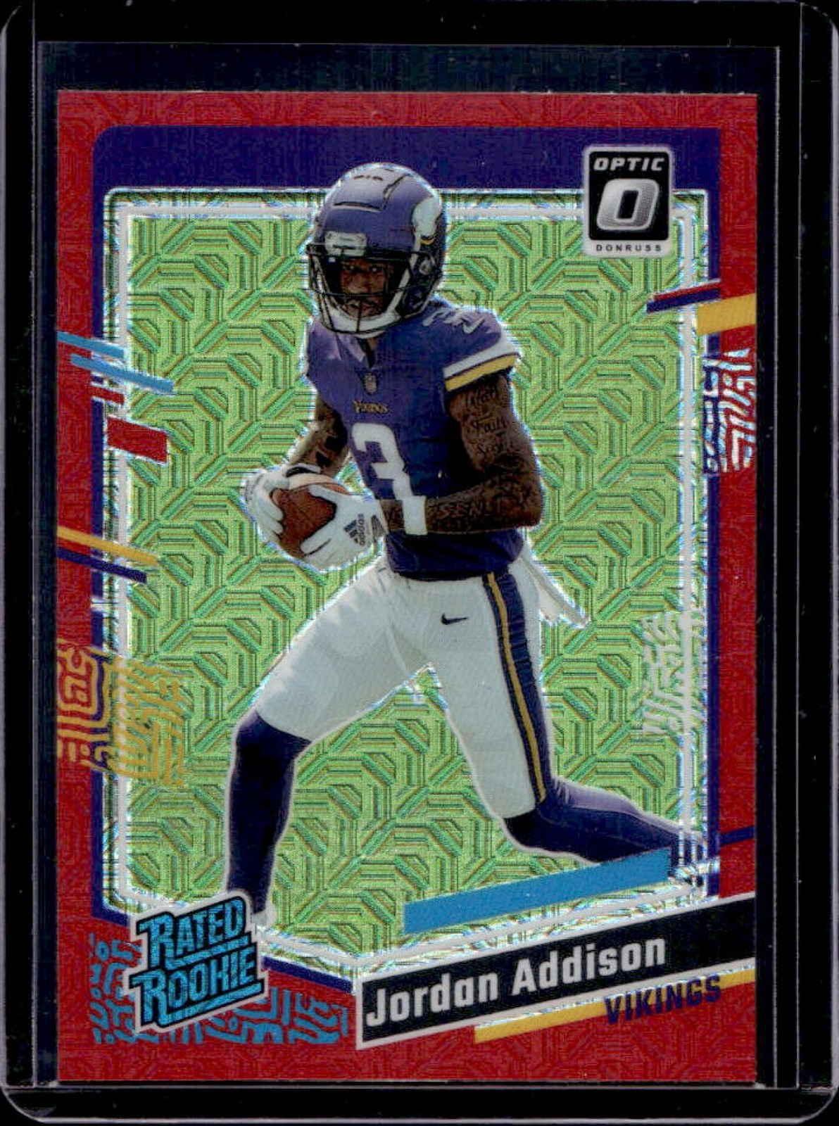 2023 Donruss Optic Jordan Addison Red Mojo Prizm Rated Rookie #271 Vikings